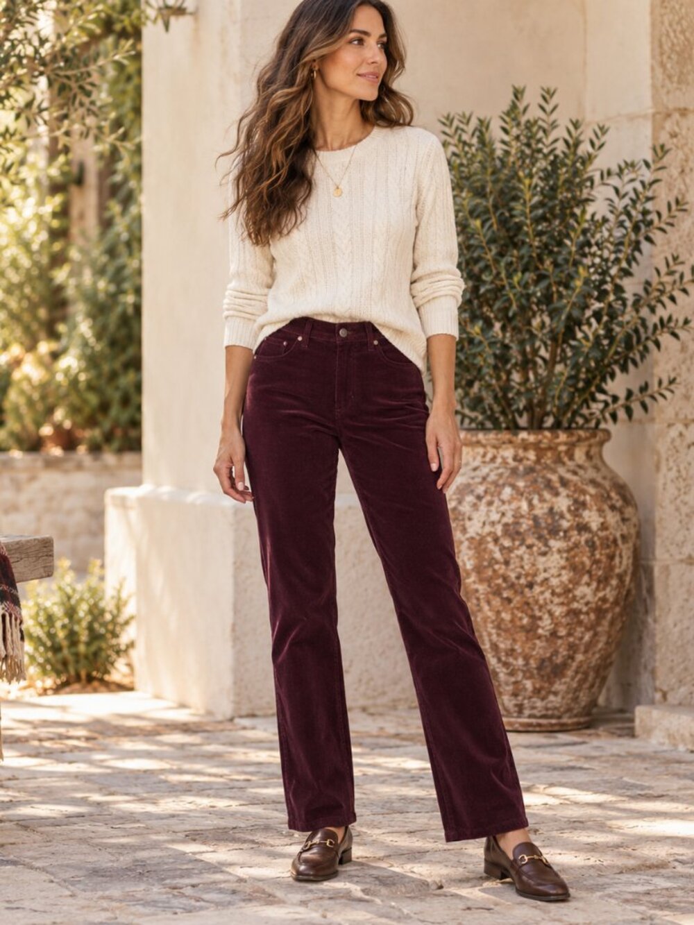 Lauren Ralph Lauren Corduroy Pants 10 Burgundy Straight Leg Classic Heritage
